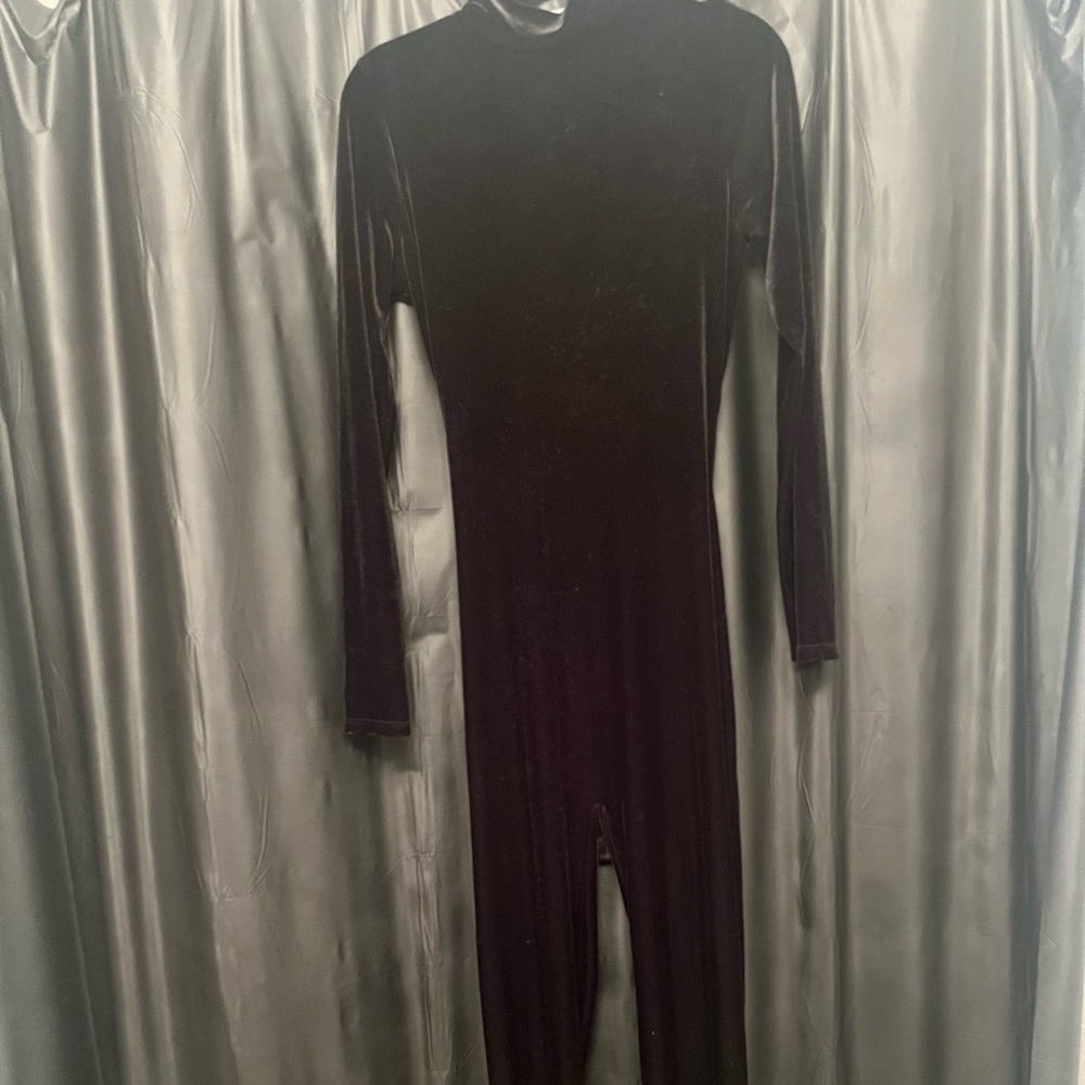 Black Velvet Long-Sleeve Jumpsuit